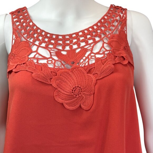 Lifestyle Attitude Womens Sleeveless Crochet Lace Appliqué Tank Top Coral Size L - Picture 3 of 5